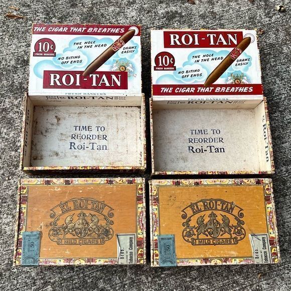 Vintage 4 El Roi-Tan Cigar Box The Cigar that Breathes Fresh Bankers Mild Cigars - Picture 2 of 9